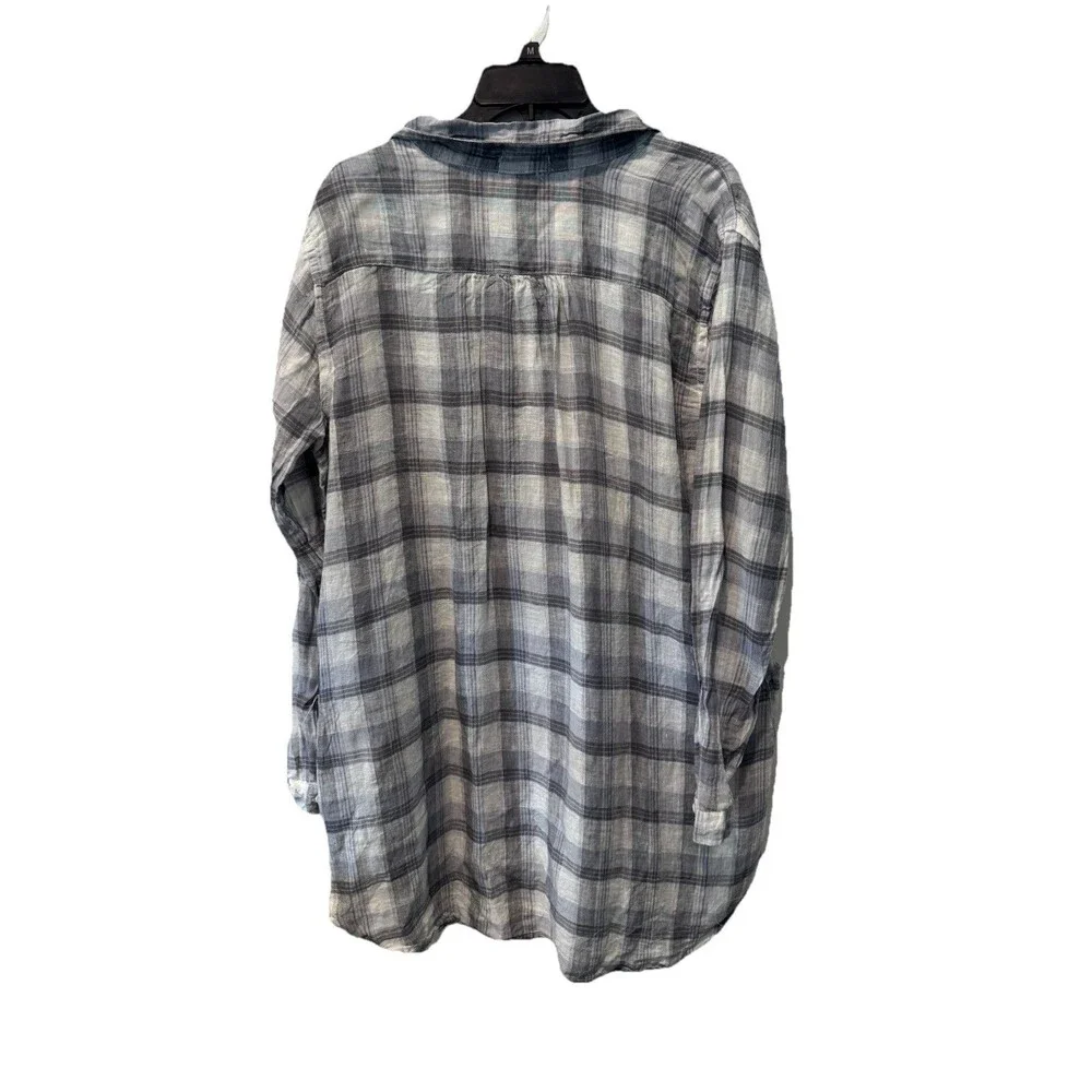 CP Shades 100% Linen Teton Tunic Plaid Check Top Lagenlook Size L NWOT